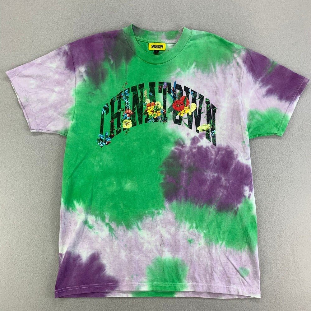 Chinatown Market T-Shirt Mens Medium Tie Dye Floral Spell-Out Logo Graphic Tee